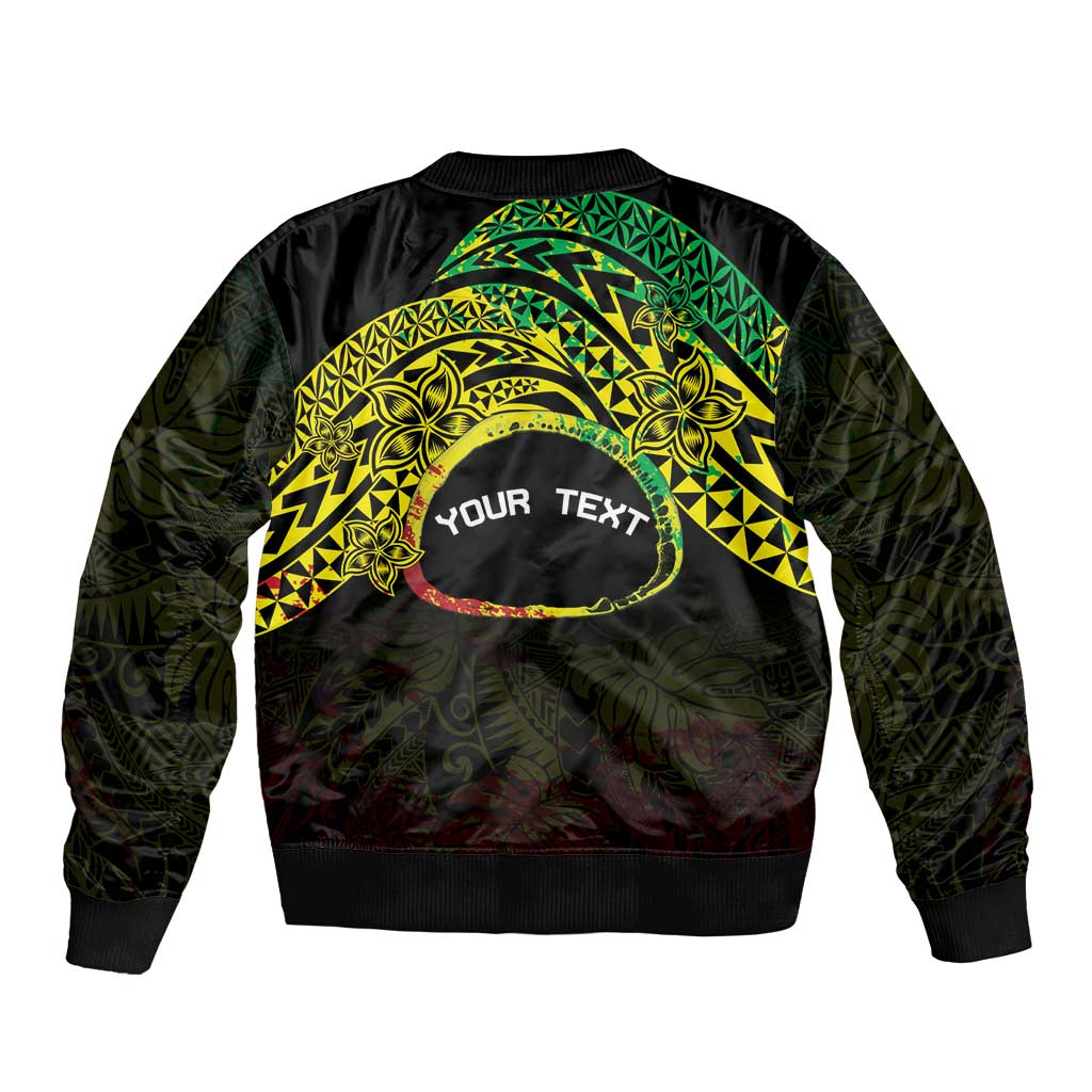 Personalised Nukuoro Atoll Sleeve Zip Bomber Jacket Polynesian Tattoo Curves Reggae Version LT14 - Polynesian Pride