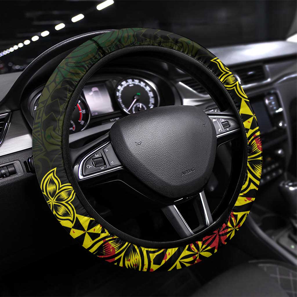 Nukuoro Atoll Steering Wheel Cover Polynesian Tattoo Curves Reggae Version LT14 Universal Fit Reggae - Polynesian Pride