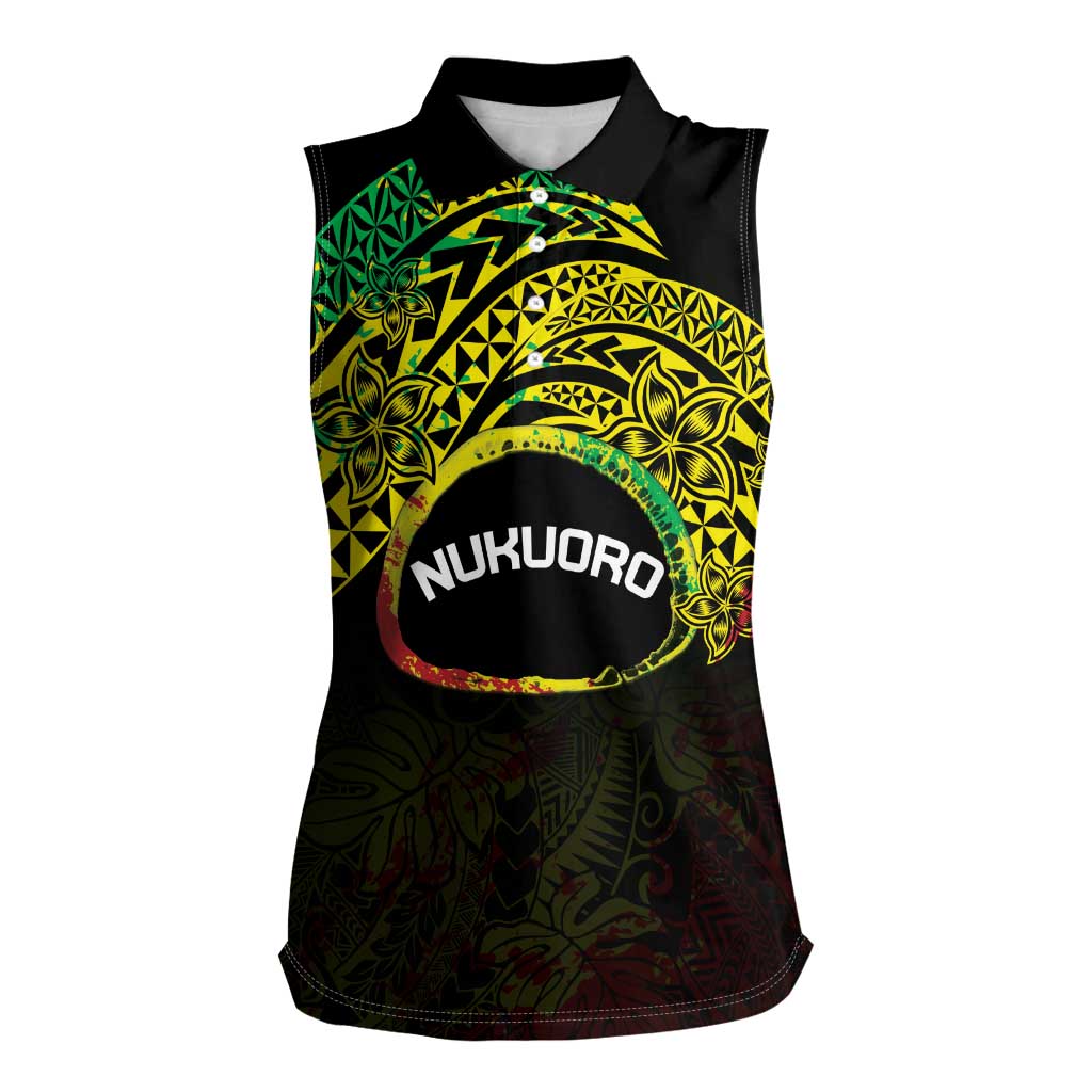 Personalised Nukuoro Atoll Women Sleeveless Polo Shirt Polynesian Tattoo Curves Reggae Version