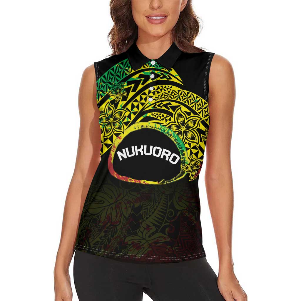 Personalised Nukuoro Atoll Women Sleeveless Polo Shirt Polynesian Tattoo Curves Reggae Version
