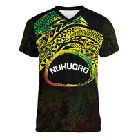 Personalised Nukuoro Atoll Women V-Neck T-Shirt Polynesian Tattoo Curves Reggae Version