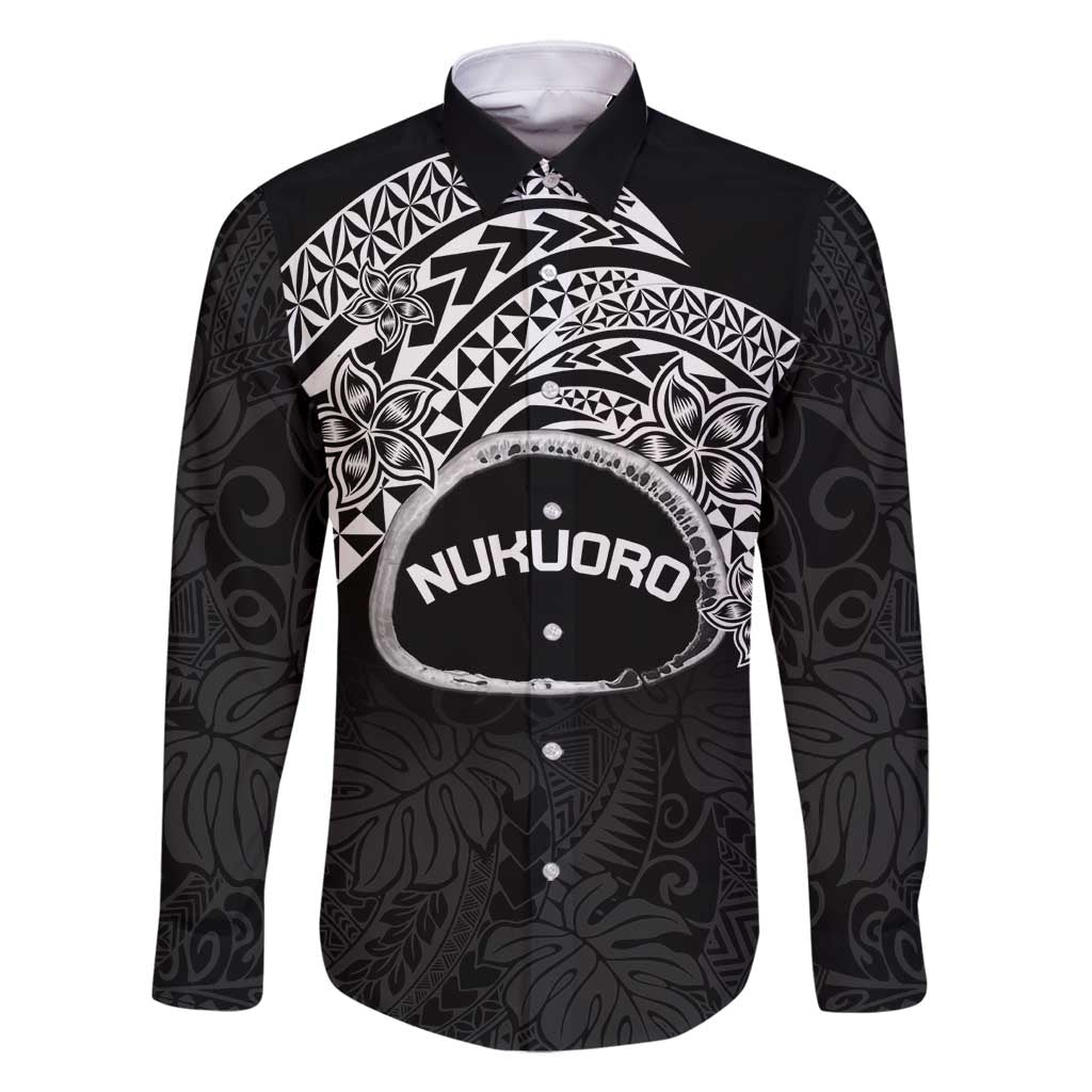 Personalised Pohnpei Nukuoro Micronesia Family Matching Long Sleeve Bodycon Dress and Hawaiian Shirt Polynesian Tattoo Curves Black Version LT14 Dad's Shirt - Long Sleeve Black - Polynesian Pride