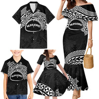 Personalised Pohnpei Nukuoro Micronesia Family Matching Mermaid Dress and Hawaiian Shirt Polynesian Tattoo Curves Black Version LT14 - Polynesian Pride