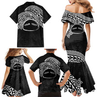 Personalised Pohnpei Nukuoro Micronesia Family Matching Mermaid Dress and Hawaiian Shirt Polynesian Tattoo Curves Black Version LT14 - Polynesian Pride