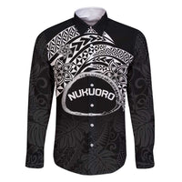 Personalised Pohnpei Nukuoro Micronesia Family Matching Mermaid Dress and Hawaiian Shirt Polynesian Tattoo Curves Black Version LT14 Dad's Shirt - Long Sleeve Black - Polynesian Pride