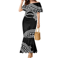 Personalised Pohnpei Nukuoro Micronesia Family Matching Mermaid Dress and Hawaiian Shirt Polynesian Tattoo Curves Black Version LT14 Mom's Dress Black - Polynesian Pride