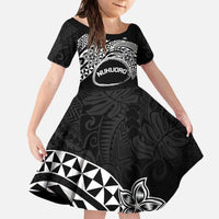 Personalised Pohnpei Nukuoro Micronesia Family Matching Off The Shoulder Long Sleeve Dress and Hawaiian Shirt Polynesian Tattoo Curves Black Version LT14 Daughter's Dress Black - Polynesian Pride