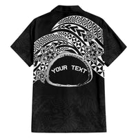 Personalised Pohnpei Nukuoro Micronesia Family Matching Off The Shoulder Long Sleeve Dress and Hawaiian Shirt Polynesian Tattoo Curves Black Version LT14 - Polynesian Pride