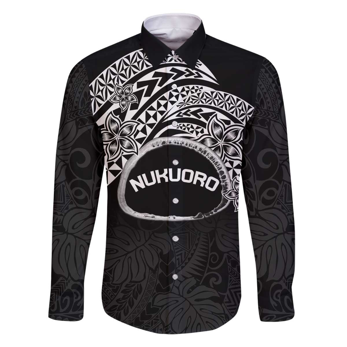 Personalised Pohnpei Nukuoro Micronesia Family Matching Off The Shoulder Long Sleeve Dress and Hawaiian Shirt Polynesian Tattoo Curves Black Version LT14 Dad's Shirt - Long Sleeve Black - Polynesian Pride