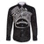 Personalised Pohnpei Nukuoro Micronesia Family Matching Off The Shoulder Long Sleeve Dress and Hawaiian Shirt Polynesian Tattoo Curves Black Version