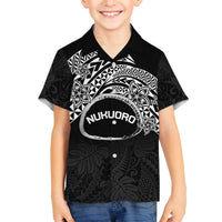 Personalised Pohnpei Nukuoro Micronesia Family Matching Off The Shoulder Long Sleeve Dress and Hawaiian Shirt Polynesian Tattoo Curves Black Version LT14 Son's Shirt Black - Polynesian Pride