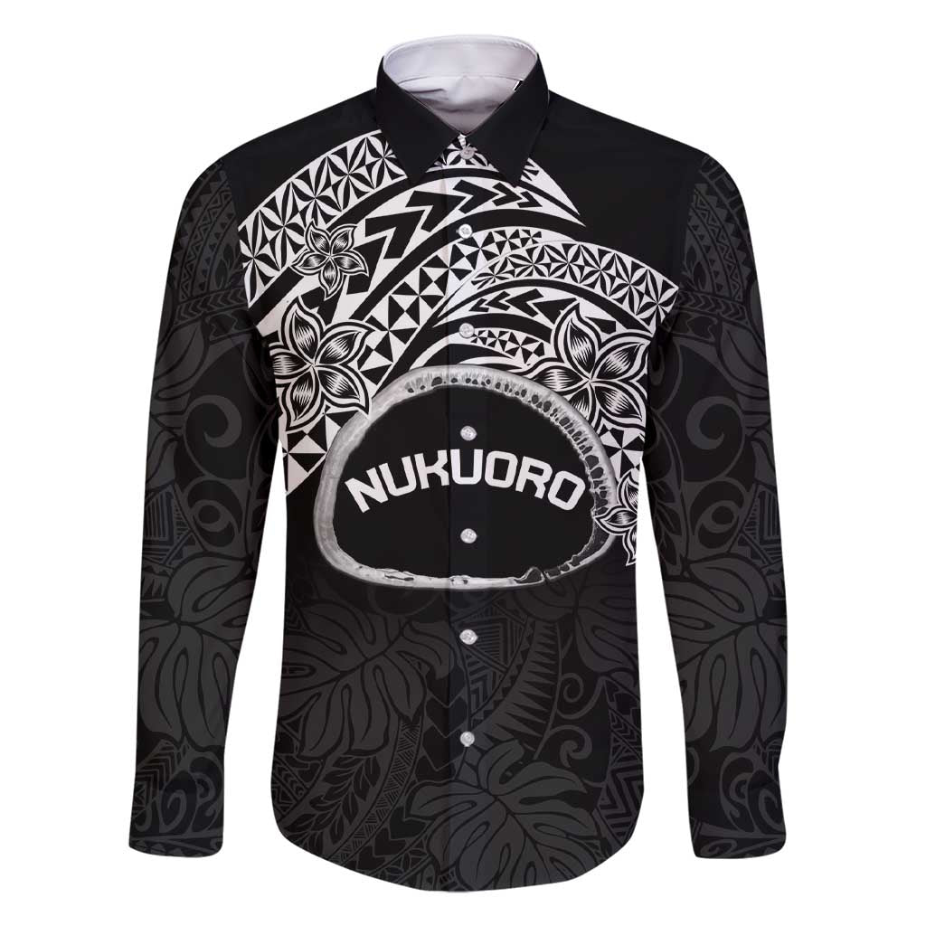 Personalised Pohnpei Nukuoro Micronesia Family Matching Short Sleeve Bodycon Dress and Hawaiian Shirt Polynesian Tattoo Curves Black Version LT14 Dad's Shirt - Long Sleeve Black - Polynesian Pride