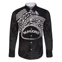 Personalised Pohnpei Nukuoro Micronesia Family Matching Short Sleeve Bodycon Dress and Hawaiian Shirt Polynesian Tattoo Curves Black Version LT14 Dad's Shirt - Long Sleeve Black - Polynesian Pride