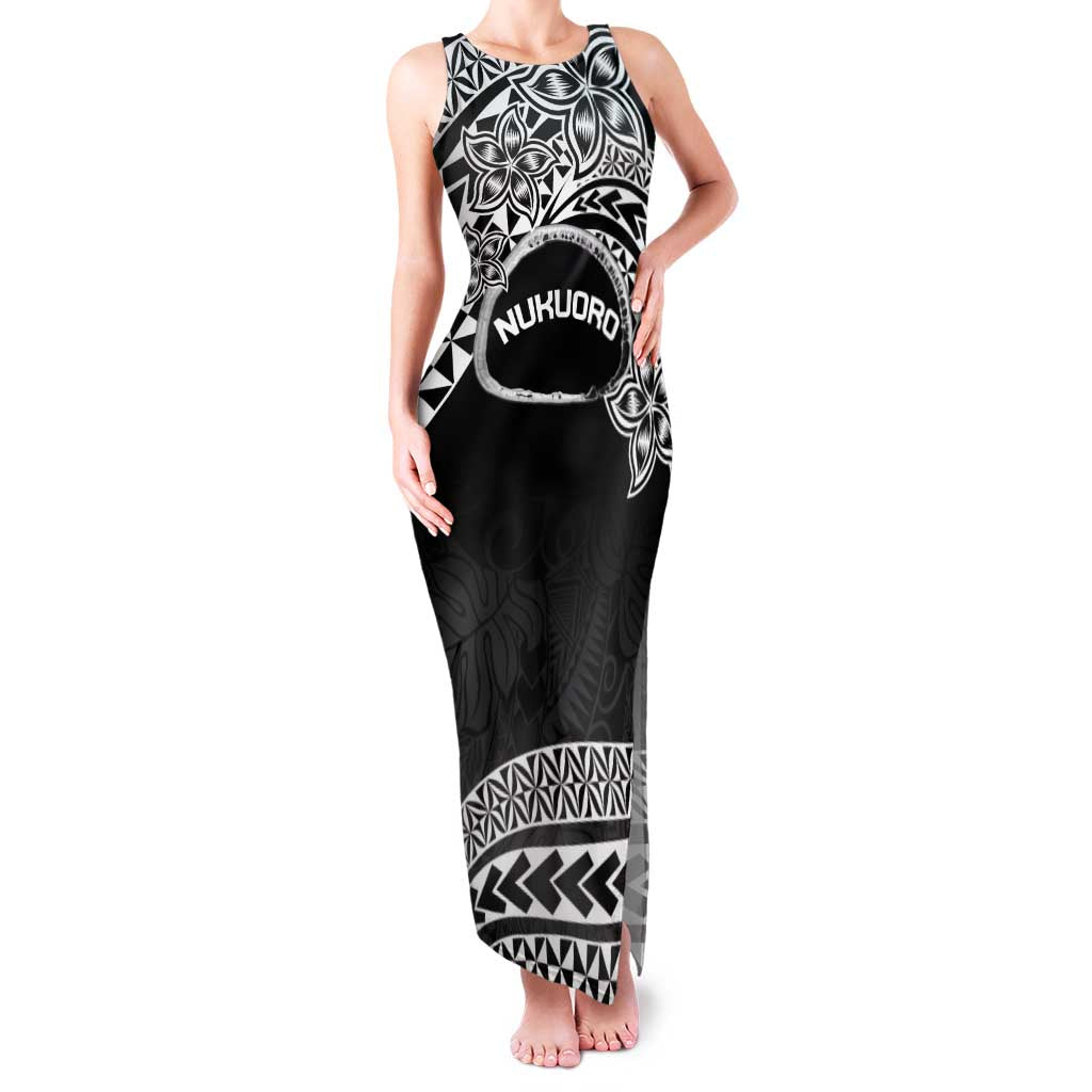 Personalised Pohnpei Nukuoro Micronesia Family Matching Tank Maxi Dress and Hawaiian Shirt Polynesian Tattoo Curves Black Version