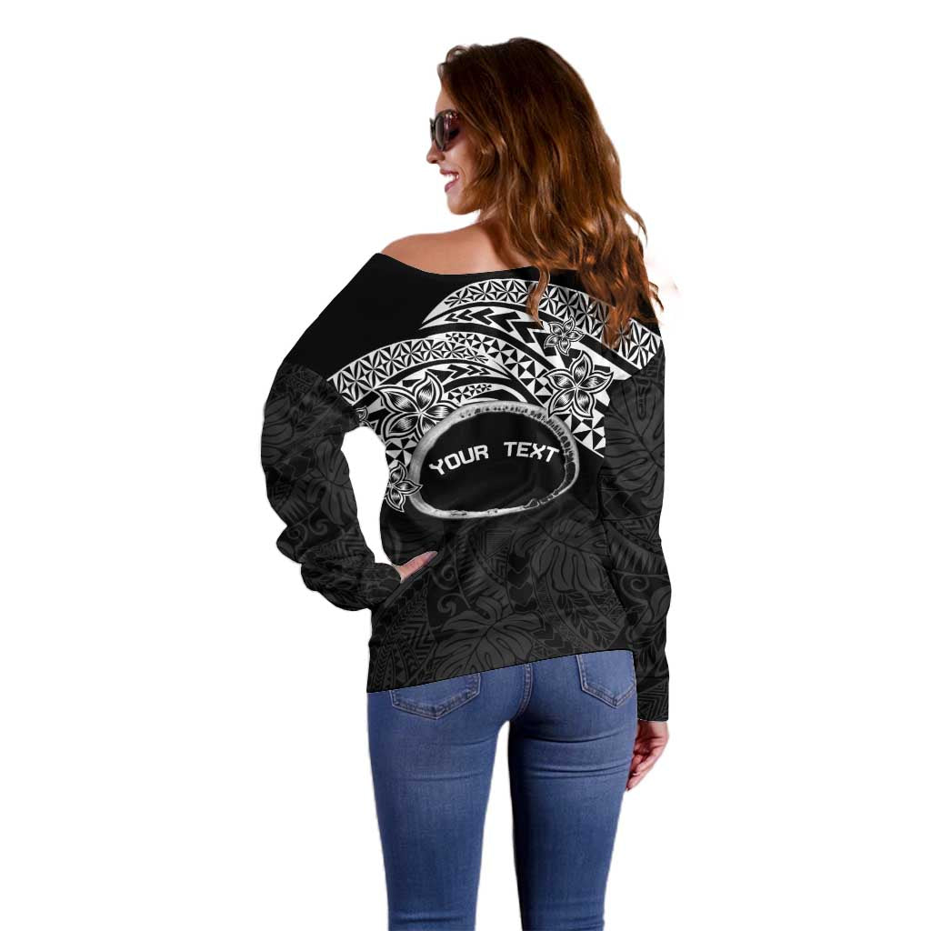 Personalised Pohnpei Nukuoro Micronesia Off Shoulder Sweater Polynesian Tattoo Curves Black Version LT14 - Polynesian Pride