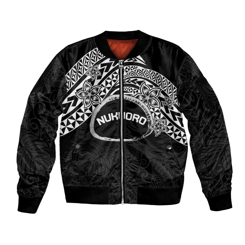 Personalised Pohnpei Nukuoro Micronesia Sleeve Zip Bomber Jacket Polynesian Tattoo Curves Black Version LT14 Unisex Black - Polynesian Pride