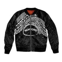 Personalised Pohnpei Nukuoro Micronesia Sleeve Zip Bomber Jacket Polynesian Tattoo Curves Black Version LT14 Unisex Black - Polynesian Pride