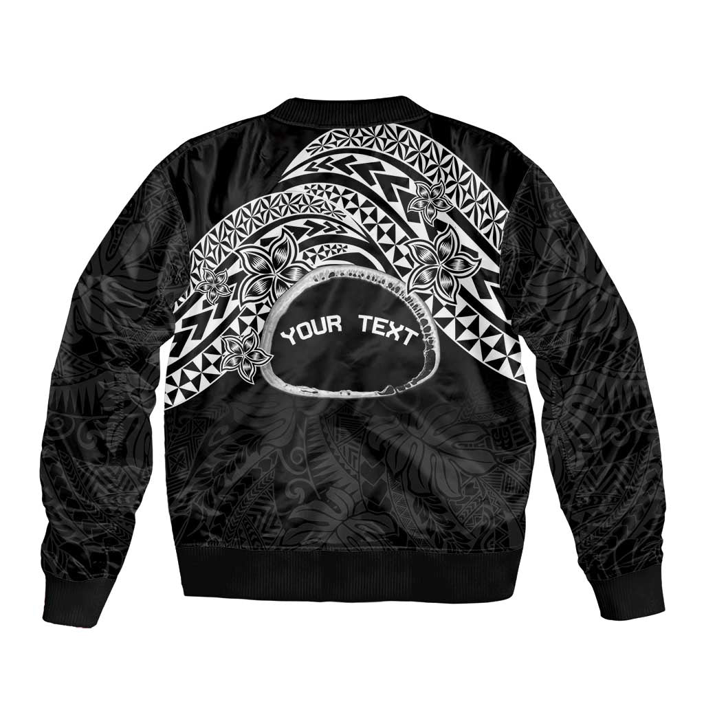 Personalised Pohnpei Nukuoro Micronesia Sleeve Zip Bomber Jacket Polynesian Tattoo Curves Black Version LT14 - Polynesian Pride
