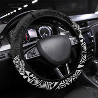Pohnpei Nukuoro Micronesia Steering Wheel Cover Polynesian Tattoo Curves Black Version LT14 Universal Fit Black - Polynesian Pride