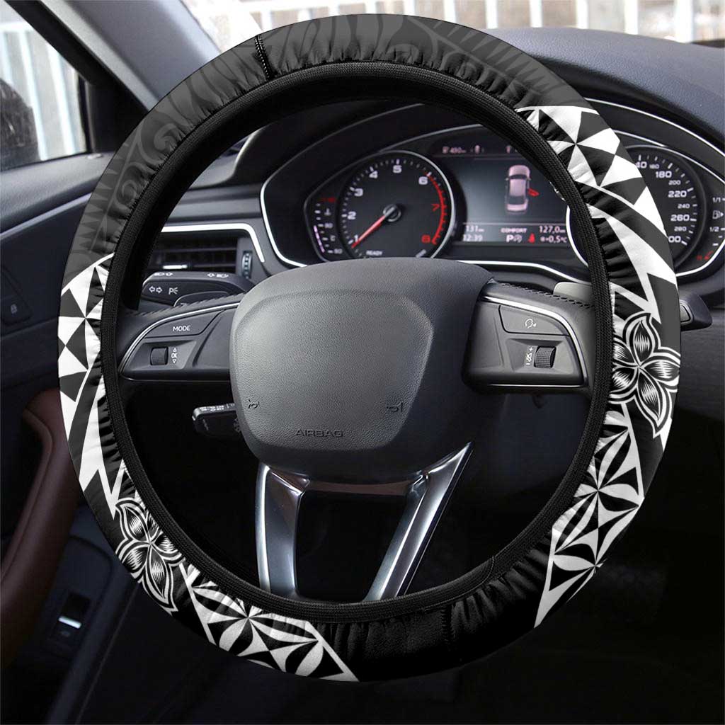 Pohnpei Nukuoro Micronesia Steering Wheel Cover Polynesian Tattoo Curves Black Version LT14 - Polynesian Pride