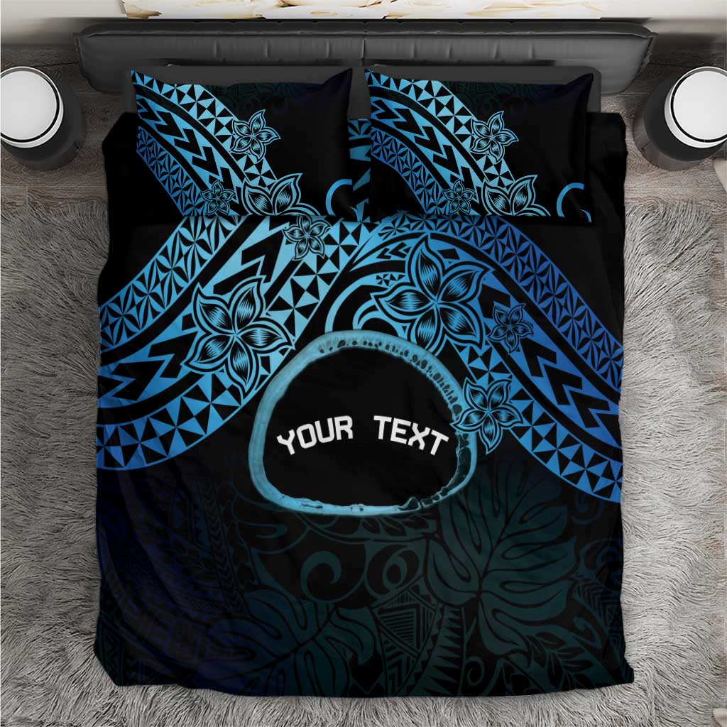 Personalised Pohnpei Nukuoro Micronesia Bedding Set Polynesian Tattoo Curves Blue Version