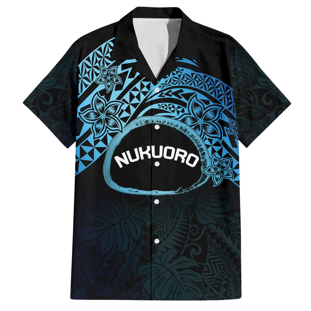 Personalised Pohnpei Nukuoro Micronesia Family Matching Long Sleeve Bodycon Dress and Hawaiian Shirt Polynesian Tattoo Curves Blue Version LT14 Dad's Shirt - Short Sleeve Blue - Polynesian Pride