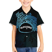 Personalised Pohnpei Nukuoro Micronesia Family Matching Long Sleeve Bodycon Dress and Hawaiian Shirt Polynesian Tattoo Curves Blue Version LT14 Son's Shirt Blue - Polynesian Pride