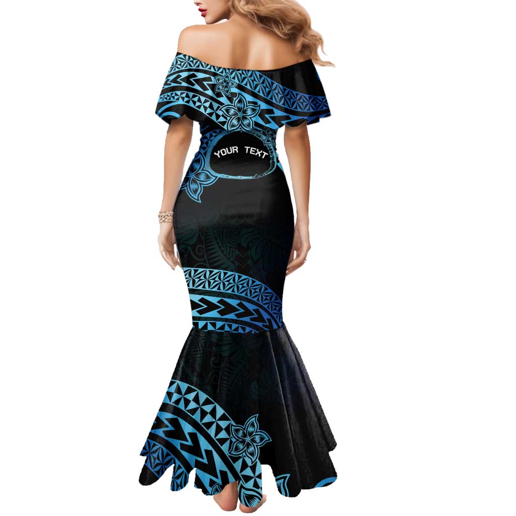 Personalised Pohnpei Nukuoro Micronesia Family Matching Mermaid Dress and Hawaiian Shirt Polynesian Tattoo Curves Blue Version