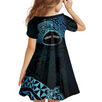 Personalised Pohnpei Nukuoro Micronesia Family Matching Off The Shoulder Long Sleeve Dress and Hawaiian Shirt Polynesian Tattoo Curves Blue Version LT14 - Polynesian Pride