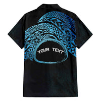 Personalised Pohnpei Nukuoro Micronesia Family Matching Off The Shoulder Long Sleeve Dress and Hawaiian Shirt Polynesian Tattoo Curves Blue Version LT14 - Polynesian Pride