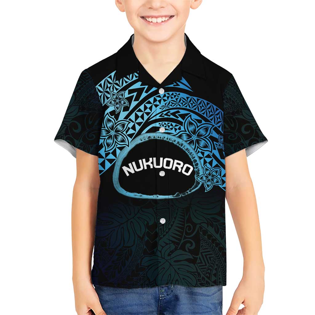 Personalised Pohnpei Nukuoro Micronesia Family Matching Short Sleeve Bodycon Dress and Hawaiian Shirt Polynesian Tattoo Curves Blue Version LT14 Son's Shirt Blue - Polynesian Pride