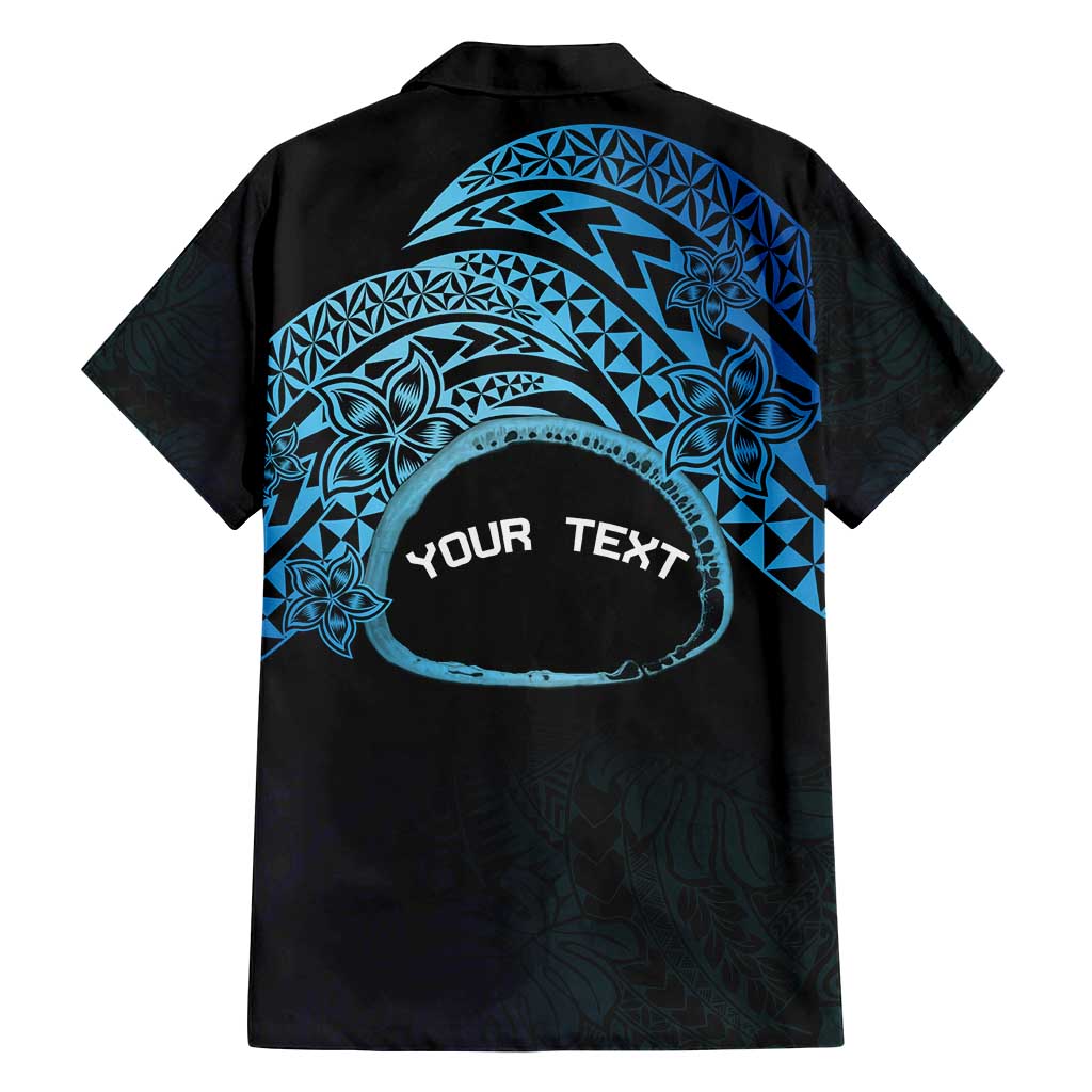 Personalised Pohnpei Nukuoro Micronesia Family Matching Summer Maxi Dress and Hawaiian Shirt Polynesian Tattoo Curves Blue Version