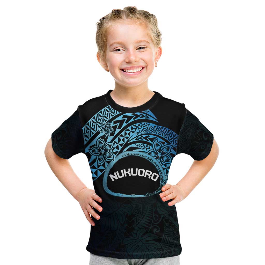 Personalised Pohnpei Nukuoro Micronesia Kid T Shirt Polynesian Tattoo Curves Blue Version LT14 Blue - Polynesian Pride