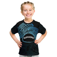 Personalised Pohnpei Nukuoro Micronesia Kid T Shirt Polynesian Tattoo Curves Blue Version LT14 Blue - Polynesian Pride