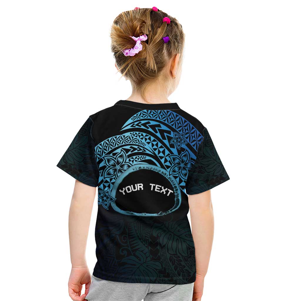Personalised Pohnpei Nukuoro Micronesia Kid T Shirt Polynesian Tattoo Curves Blue Version LT14 - Polynesian Pride