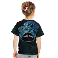 Personalised Pohnpei Nukuoro Micronesia Kid T Shirt Polynesian Tattoo Curves Blue Version LT14 - Polynesian Pride