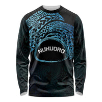 Personalised Pohnpei Nukuoro Micronesia Long Sleeve Shirt Polynesian Tattoo Curves Blue Version LT14 Unisex Blue - Polynesian Pride