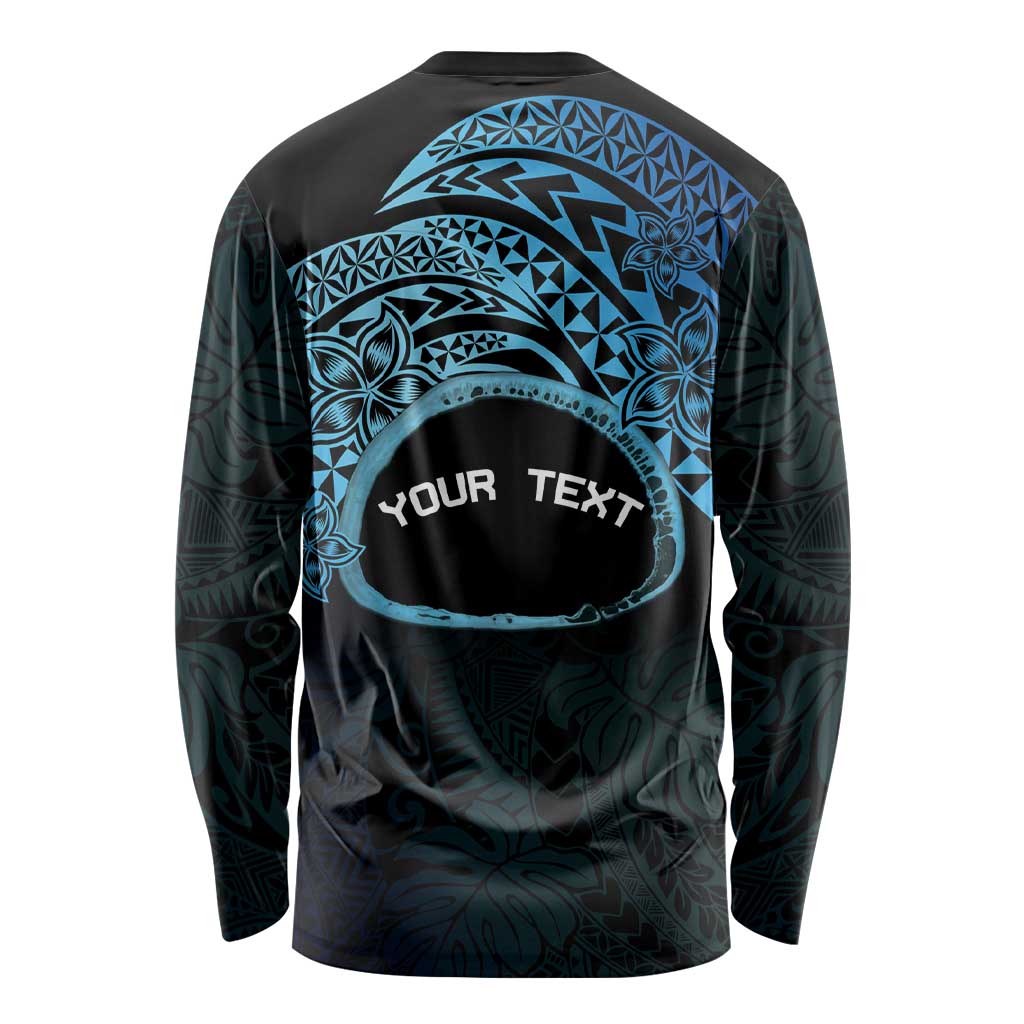 Personalised Pohnpei Nukuoro Micronesia Long Sleeve Shirt Polynesian Tattoo Curves Blue Version LT14 - Polynesian Pride