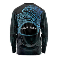 Personalised Pohnpei Nukuoro Micronesia Long Sleeve Shirt Polynesian Tattoo Curves Blue Version LT14 - Polynesian Pride