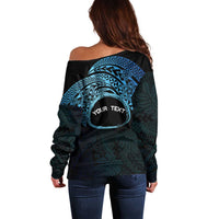 Personalised Pohnpei Nukuoro Micronesia Off Shoulder Sweater Polynesian Tattoo Curves Blue Version LT14 - Polynesian Pride
