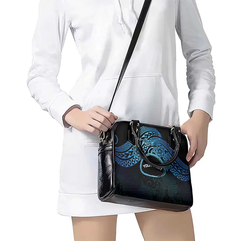 Personalised Pohnpei Nukuoro Micronesia Shoulder Handbag Polynesian Tattoo Curves Blue Version