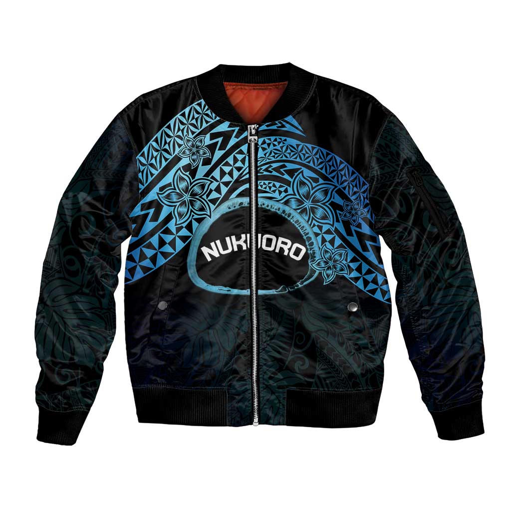 Personalised Pohnpei Nukuoro Micronesia Sleeve Zip Bomber Jacket Polynesian Tattoo Curves Blue Version LT14 Unisex Blue - Polynesian Pride