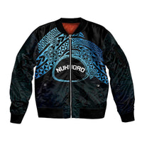Personalised Pohnpei Nukuoro Micronesia Sleeve Zip Bomber Jacket Polynesian Tattoo Curves Blue Version LT14 Unisex Blue - Polynesian Pride