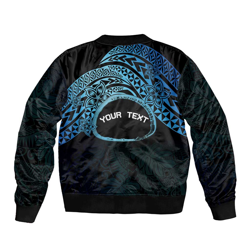 Personalised Pohnpei Nukuoro Micronesia Sleeve Zip Bomber Jacket Polynesian Tattoo Curves Blue Version LT14 - Polynesian Pride