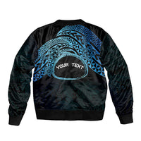 Personalised Pohnpei Nukuoro Micronesia Sleeve Zip Bomber Jacket Polynesian Tattoo Curves Blue Version LT14 - Polynesian Pride