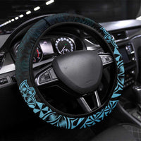 Pohnpei Nukuoro Micronesia Steering Wheel Cover Polynesian Tattoo Curves Blue Version LT14 Universal Fit Blue - Polynesian Pride