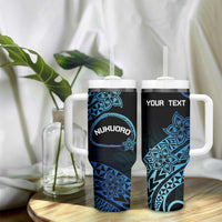 Personalised Pohnpei Nukuoro Micronesia Tumbler With Handle Polynesian Tattoo Curves Blue Version
