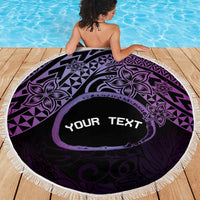 Personalised Pohnpei Nukuoro Micronesia Beach Blanket Polynesian Tattoo Curves Purple Version LT14 - Polynesian Pride