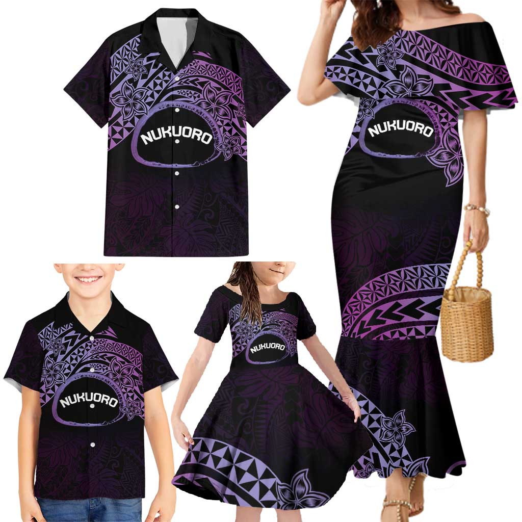 Personalised Pohnpei Nukuoro Micronesia Family Matching Mermaid Dress and Hawaiian Shirt Polynesian Tattoo Curves Purple Version LT14 - Polynesian Pride