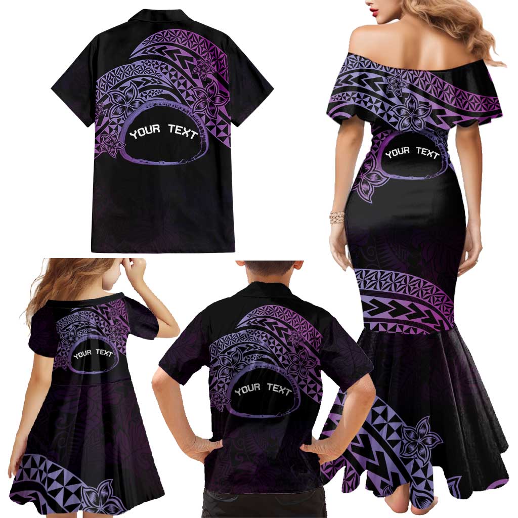 Personalised Pohnpei Nukuoro Micronesia Family Matching Mermaid Dress and Hawaiian Shirt Polynesian Tattoo Curves Purple Version LT14 - Polynesian Pride